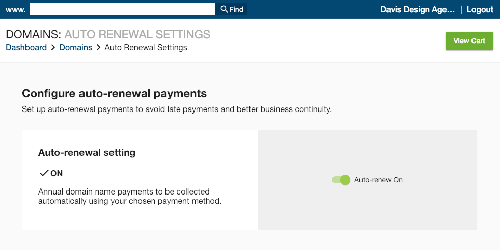 Netistrar Dashboard auto-renew settings